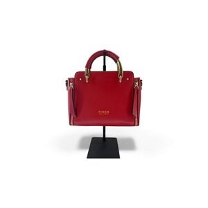 FOXER Red Leather Top Handle Satchel Bag Gold Hardware Eiffel Tower Charm‎